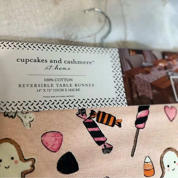 Cupcakes & cashmere candy ghost table runner NEW NWT REVERSIBLE - Picture 2 of 2